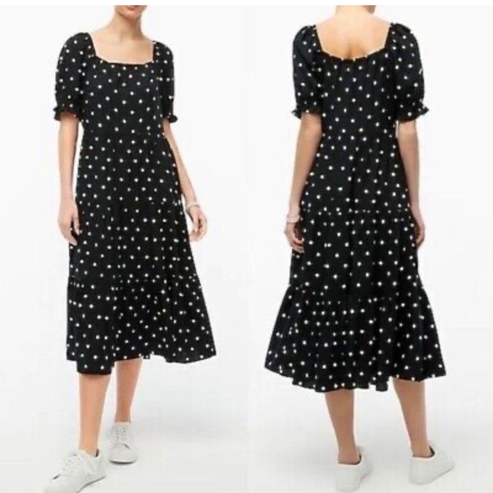 Black Polka Dot Puff Sleeve Tiered Midi Dress Size